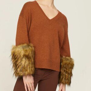 $575 NAADAM Cashmere Faux Fur Sweater burnt Autumn orange L